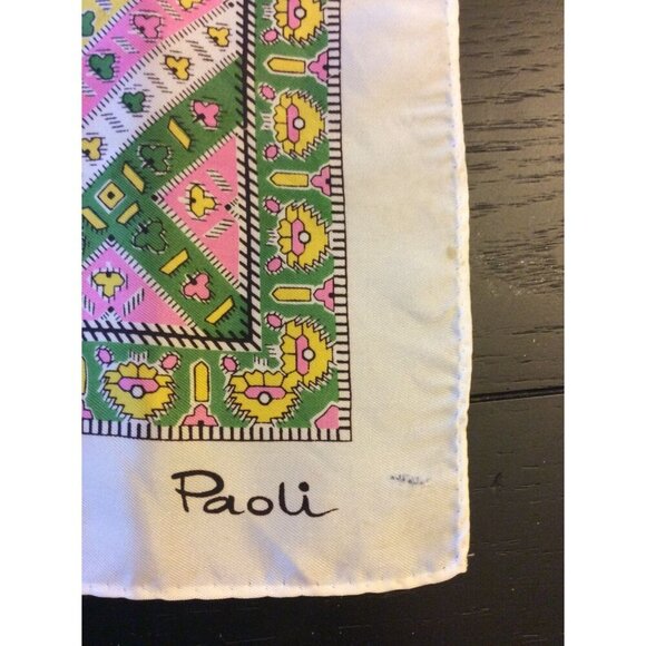 Mod Retro Paoli Geometric Square Scarf Tan Black Yellow Red - Picture 2 of 5